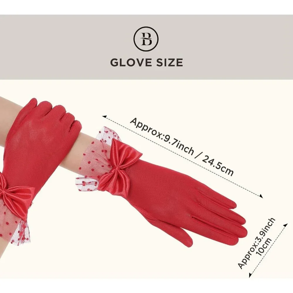 Women's Bow Gloves Dark Red Short Lace Evening Wedding Accessories Party Prom